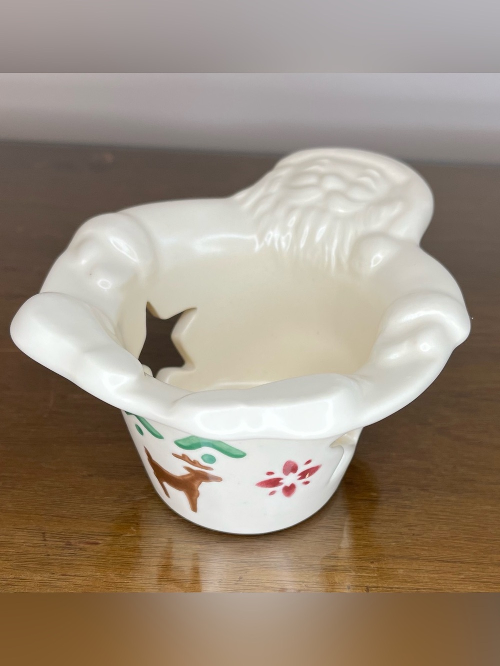 Vintage Pfaltzgraff Nordic Christmas Santa & Reindeer, Votive Candle Holder, 90s